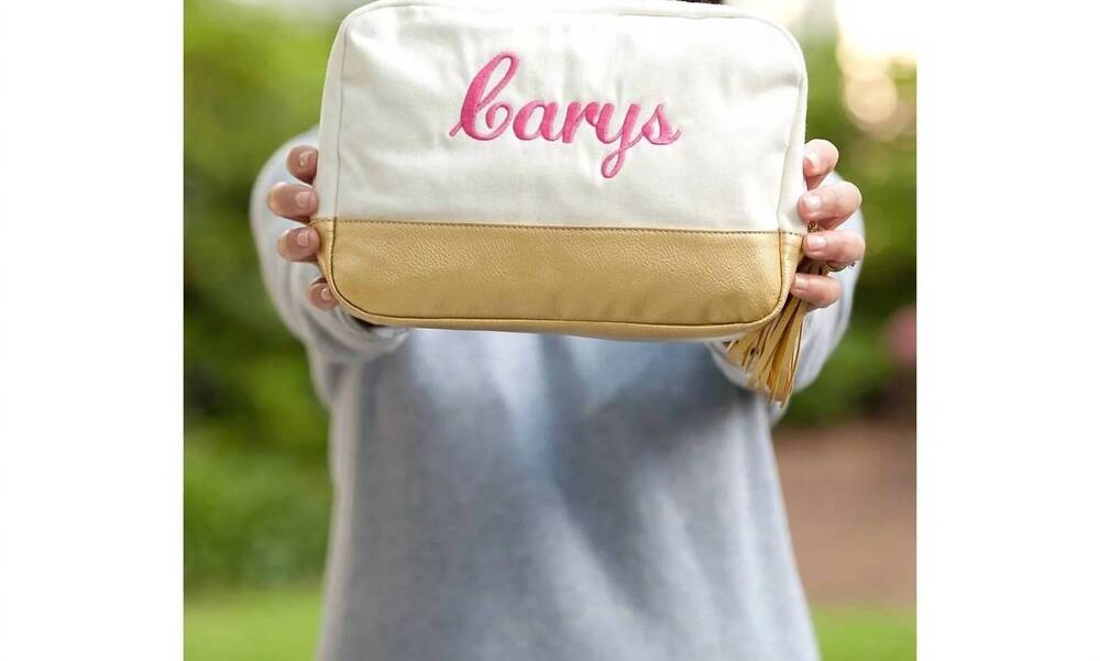 NEW VIV & LOU cabana canvas cosmetic bag in creme